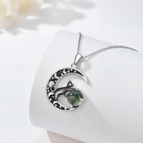 Witch Necklace 925 Sterling Silver Pentagram Triple Moon Pentacle Pendant Wiccan Pagan Jewelry Witchy Gifts for Women - style: Black Cat-2