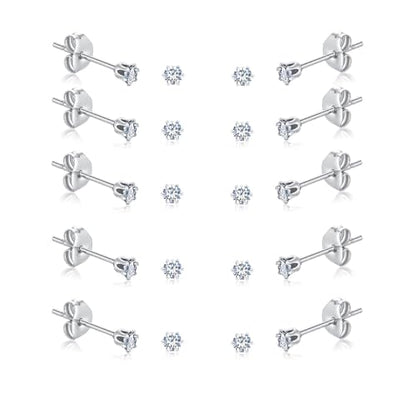 FOSIR 10 Pairs Tiny Womens Surgical Stainless Steel Clear Cubic Zirconia Stud Earrings, Hypoallergenic 316L Earrings Set - style: 3mm-10 pairs