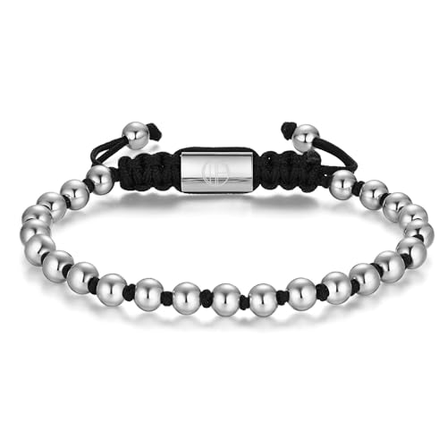 18K Gold-Plated Bracelets for Men Franco Link Chain Adjustable | Stainless Steel Bracelet, Gold Beads Bracelet, Handcrafted Braided, Mens Jewelry Birthday Gift for Men - color: Black with Silver