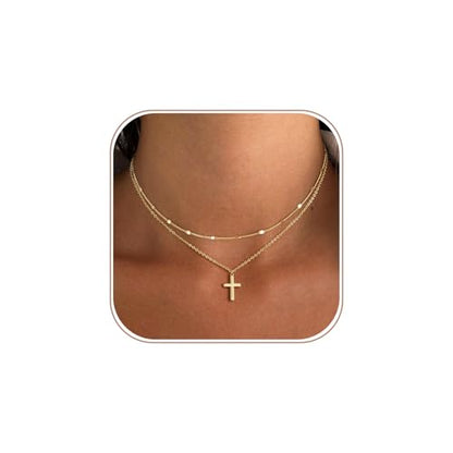 Cross Necklace for Women Dainty 14K Gold/Silver Plated Sideways Cross Necklace Non Tarnish Trendy Gold/Silver Small Cute Simple CZ Jewelry Baptism Religious Faith Jewelry Gifts - color: GD