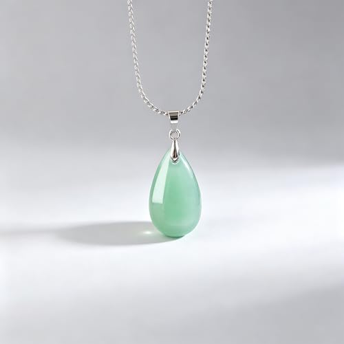 Natural Stone Teardrop Pendant Necklace, Birthstone Water Drop Gemstone Necklace with Stainless Steel Chain for Women - color: Aventurine