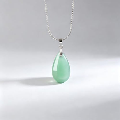 Natural Stone Teardrop Pendant Necklace, Birthstone Water Drop Gemstone Necklace with Stainless Steel Chain for Women - color: Aventurine