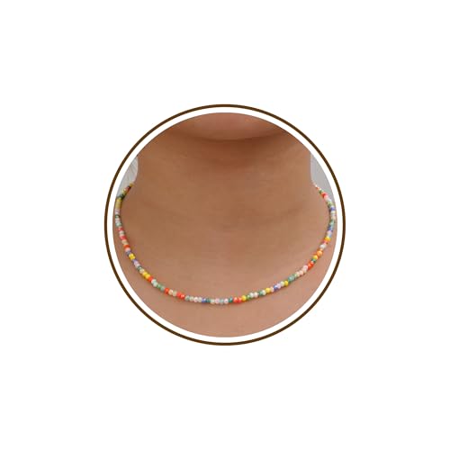 JSJOY Tiny Crystal Beaded Choker Necklaces for Women Colorful Beaded Necklace Dainty Choker Necklaces Simple Boho Jewelry Gifts for Teens Handmade Shining Bead Necklaces Gifts - color: Colorful