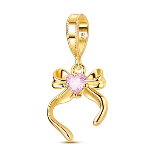 14K Gold Plated Charms for Bracelets Necklace Star Moon Cross Beads Woman | 925 Sterling Silver Charms Butterfly Cute Cat Dog Evil Eye Lucky Bracelet Beads Aesthetic Peandant Jewelry Gift for Mom - color: gold bow