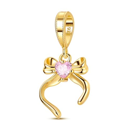 14K Gold Plated Charms for Bracelets Necklace Star Moon Cross Beads Woman | 925 Sterling Silver Charms Butterfly Cute Cat Dog Evil Eye Lucky Bracelet Beads Aesthetic Peandant Jewelry Gift for Mom - color: gold bow