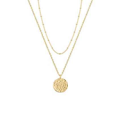 Fettero Pendant Necklace Gold Choker Layered Coin Open Karma Circle Full New Crescent Moon 14K Gold Plated Simple Dainty Necklaces for Women Jewelry Gift - style: Full Moon Gold / 2 Layer