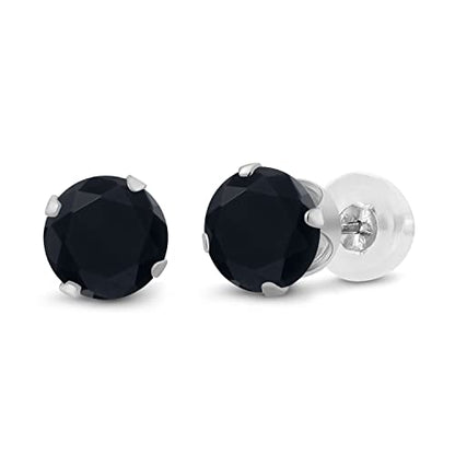 Gem Stone King 14K Gold Gemstone Birthstone Stud Earrings For Women Men | 4MM Round Cut | Solitaire Gold Studs with Secure Backs | Fine Jewelry for Her Him Mom Dad Wife - color: Onyx-December
