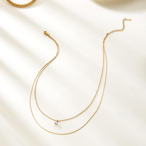 Gmai Layered Necklaces for Women Gold Plated 3/4/5 Piece Adjustable Stackable Necklace Set with Pearl Cross Coin Pendant Dainty Gold Silver Choker Chain Jewelry Gift for Her - style: Zircon 2PC