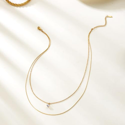 Gmai Layered Necklaces for Women Gold Plated 3/4/5 Piece Adjustable Stackable Necklace Set with Pearl Cross Coin Pendant Dainty Gold Silver Choker Chain Jewelry Gift for Her - style: Zircon 2PC
