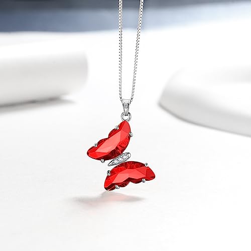 Aurora Tears Butterfly Necklace Earrings Ring Bracelet - Women 925 Sterling Silver Animal Butterflies Birthstone Pendant Crystal Wedding Birthday Jewelry - color: pendant-A.January