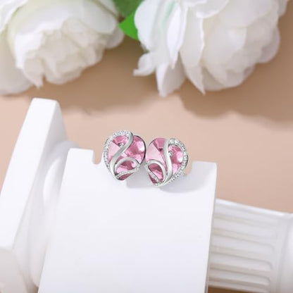 Butterfly Heart Birthstone Crystal Stud Earrings for Women S925 Sterling Silver Heart Birthstone Studs Birthday Gifts for Wife Mother Daughter Girlfriend Mom - color: 10-October