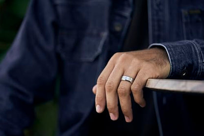 The Ridge Tungsten Rings For Men - Mens Wedding Band - Strong, Durable, and Scratch-Resistant Beveled Ring With Silicone Band - color: Platinum