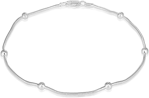 Savlano 925 Sterling Silver 9, 10 Inches Chain Anklet for Women Comes With a Gift Box - style: Snake/3mm Bead