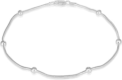Savlano 925 Sterling Silver 9, 10 Inches Chain Anklet for Women Comes With a Gift Box - style: Snake/3mm Bead