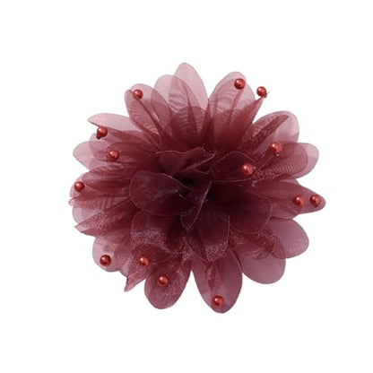 13cm/5in Beaded Mesh Flower Brooch Pin for Women Girls Dainty Round Shell Pearl Ball Beads Camellia Peony Flowers Brooches Lapel Hair Pins Elegant Wedding Anniversary Accessories Jewelry - color: Wine Red