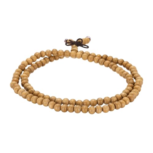 MECCANIXITY Prayer Beads Bracelet, Natural Wooden Bead Mala Bracelets Link Wrist Men Women Beaded Stretch Crafts Bangle - color: Peach Wood Color