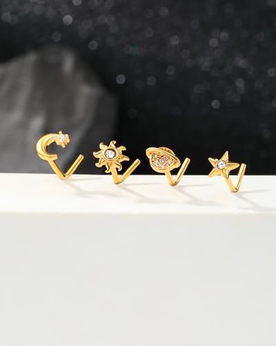 20g L Shaped Nose Rings Studs 4Pcs 316L Surgical Steel Nose Piercing Jewelry Gold Piercing for Women Men - color: gold