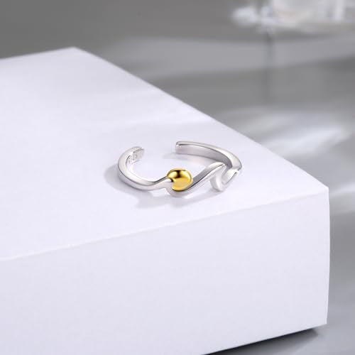 Sariel 925 Sterling Silver Toe Rings for Women Boho Adjustable Mid Finger Rings Summer Vacation Ocean Beach - color: Wave