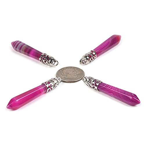 Justinstones Hexagonal Pointed Reiki Chakra Pendant Stainless Steel Chain Necklace 20 Inch Iron Gift Box - color: Pink Brazilian Agate