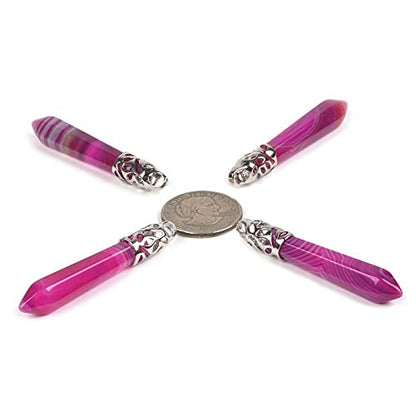 Justinstones Hexagonal Pointed Reiki Chakra Pendant Stainless Steel Chain Necklace 20 Inch Iron Gift Box - color: Pink Brazilian Agate
