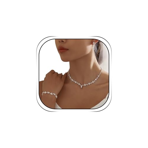 3PCS Silver Wedding Jewelry Set for Women Brides Rhinestone Necklace Earrings Bracelet Bridal Wedding Jewelry Sets for Bridesmaid Prom Costume Accessories Jewelry - color: 2#