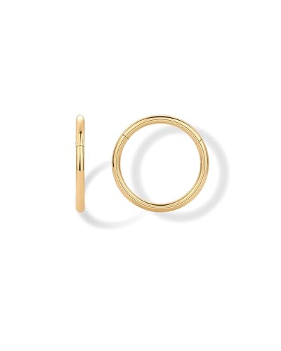 PAVOI Clicker Hoop Earrings for Women & Men, 14K Gold Plated Hinged Huggies | Hypoallergenic Titanium Piercing Earrings, Piercing Jewelry Cartilage Helix Nose Ring Tragus Rook Septum 16-18-20 Gauges - color: Yellow Gold, size: 20 Gauge 8mm