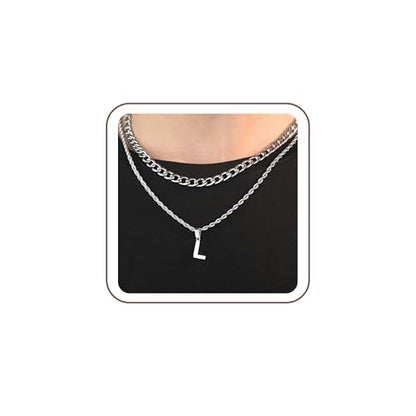 SENRAN Layered Initial A-Z Letter Necklace for Men Stainless Steel | Figaro Twist Rope Chain 18-20 inch Personalized Letter Charm Pendant Jewelry Gift for Women - style: L.