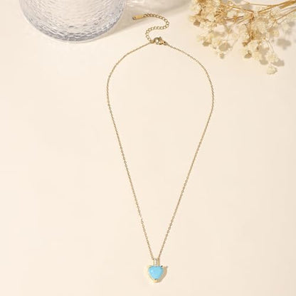 Heart Birthstone Necklace for Women, 14K Gold Plated Birthstone Pendant Necklace Cubic Zirconia Diamond Necklace Dainty Gold Necklace Birthday Gifts for Women Girls - color: 12. December(Turquoise)