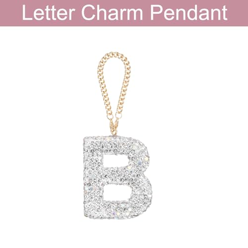 MECCANIXITY Bling Car Letter Charm, Initial B Letter Interior Car Rear View Mirror Decoration Hanging Crystal Ornaments for Women Bags Water Cup DIY Craft, Silver - style: Letter B