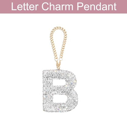 MECCANIXITY Bling Car Letter Charm, Initial B Letter Interior Car Rear View Mirror Decoration Hanging Crystal Ornaments for Women Bags Water Cup DIY Craft, Silver - style: Letter B