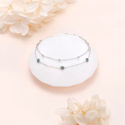 Flyow Anklet for Women S925 Sterling Silver Adjustable Foot Beaded Heart Charm Ankle Bracelet Anklets Jewelry - style: Abalone Shell