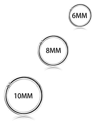 SCERRING 18G Stainless Steel Hinged Clicker Segment Septum Nose Lip Ring Hoop Cartilage Tragus Sleeper Earrings Body Piercing Jewelry 6mm 8mm 10mm 6PCS - color: 3 Pairs - Silver
