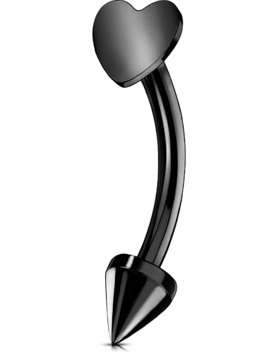 OUFER Rook Piercing Jewelry, G23 Solid Titanium Eyebrow Rings, Heart Vertical Labret Lip Jewelry, 16G Curved Barbells, Daith Rook Earrings for Women Men - color: Black Heart, size: 16G 8mm