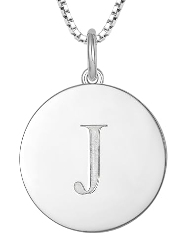 YL Initial Necklace 925 Sterling Silver Square/Round/Heart Letter Pendant A-Z Alphabet Polished Jewelry for Women - color: Letter-J, style: Round Shaped