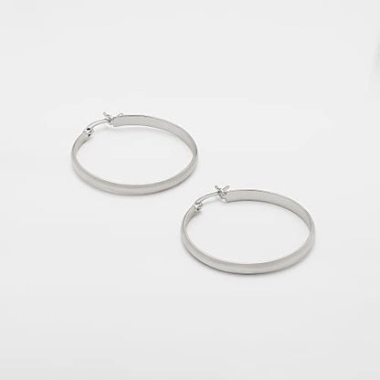 Amazon Essentials 14K Gold or Sterling Silver Plated Polished Dome Hoop - color: Silver, size: 35 mm