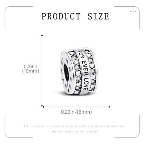 KEQ Clip Spacer Charm for Bracelet 925 Silver Pave Cubic Zirconia Clip Lock Stopper Bead Spacer For Women Bracelets Stopper Birthday Gifts European Openable Beads 2pcs - color: LOVE FOREVER