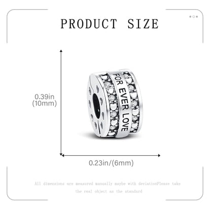 KEQ Clip Spacer Charm for Bracelet 925 Silver Pave Cubic Zirconia Clip Lock Stopper Bead Spacer For Women Bracelets Stopper Birthday Gifts European Openable Beads 2pcs - color: LOVE FOREVER