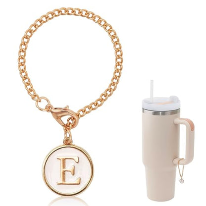 Letter Charm Accessories For Stanley Cup,Gold Initial Chain Water Bottle Name Id Charms for Tumbler,Yeti, Simple Modern Cups Handle - color: E