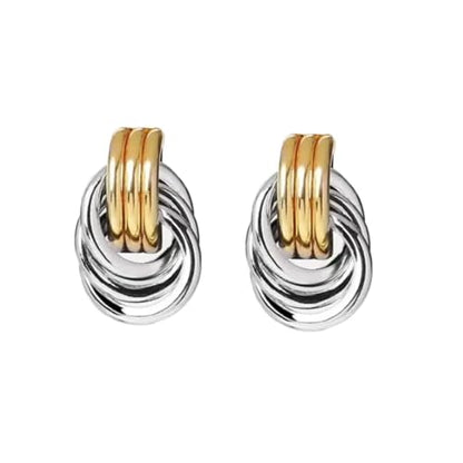 Chunky Gold-Plated Earrings for Women, Geometric Knot Link Circle Dangle Earrings, Trendy Drop Stud Earrings, Fashion Jewelry for Women