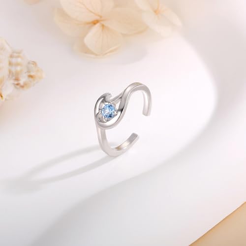 925 Sterling Silver Toe Ring Adjustable Butterfly Filigree Boho Ocean Wave Summer Jewelry for Women - style: Ocean Wave