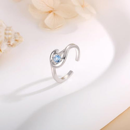 925 Sterling Silver Toe Ring Adjustable Butterfly Filigree Boho Ocean Wave Summer Jewelry for Women - style: Ocean Wave