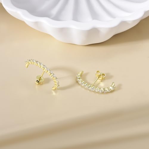 CZ Suspender Cuff Stud Earrings Wrap Earlobe Silver Post Cubic Zirconia Minimalist Jewelry for Women - color: Gold Full CZ