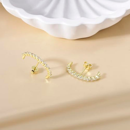 CZ Suspender Cuff Stud Earrings Wrap Earlobe Silver Post Cubic Zirconia Minimalist Jewelry for Women - color: Gold Full CZ