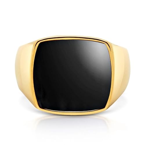 Square Cut Tiger Eye/Black Onyx/Turquoise/Lapis/Moss Agate Rings for Men 925 Sterling Silver 10K 14K 18K Gold Signet Rings for Men - style: Black Onyx