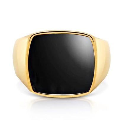 Square Cut Tiger Eye/Black Onyx/Turquoise/Lapis/Moss Agate Rings for Men 925 Sterling Silver 10K 14K 18K Gold Signet Rings for Men - style: Black Onyx