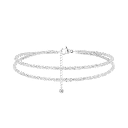 Robaice Ankle Bracelets for Women, 14K Gold Plated/Silver Layered Anklets | Waterproof Adjustable Anklet for Women, Summer Beach Anklet, Glitter Jewelry for Women Gifts - color: Silver