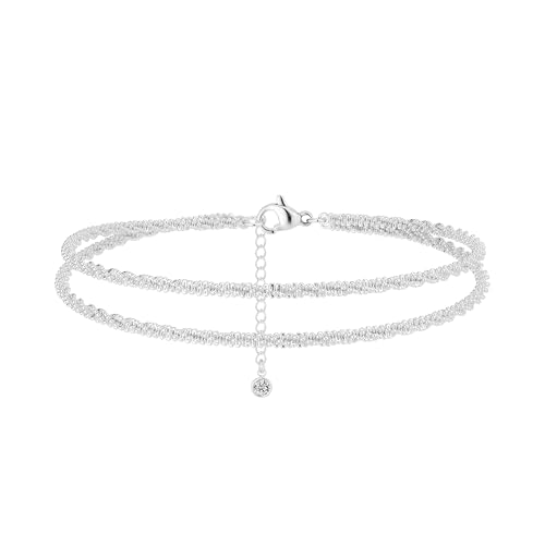 Robaice Ankle Bracelets for Women, 14K Gold Plated/Silver Layered Anklets | Waterproof Adjustable Anklet for Women, Summer Beach Anklet, Glitter Jewelry for Women Gifts - color: Silver