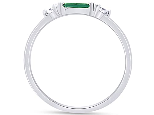3 Stone Stackable Ring for Women with Birthstone And White Cubic Zircionia | Dainty Minimalist Ring In 14K Gold Over Sterling Silver - color: White Gold : Simulated Emerald