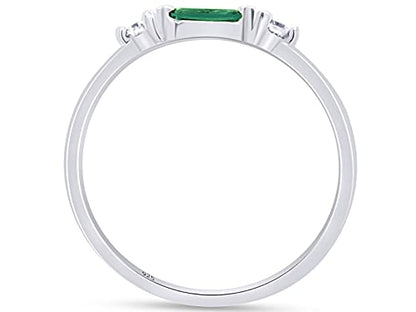 3 Stone Stackable Ring for Women with Birthstone And White Cubic Zircionia | Dainty Minimalist Ring In 14K Gold Over Sterling Silver - color: White Gold : Simulated Emerald