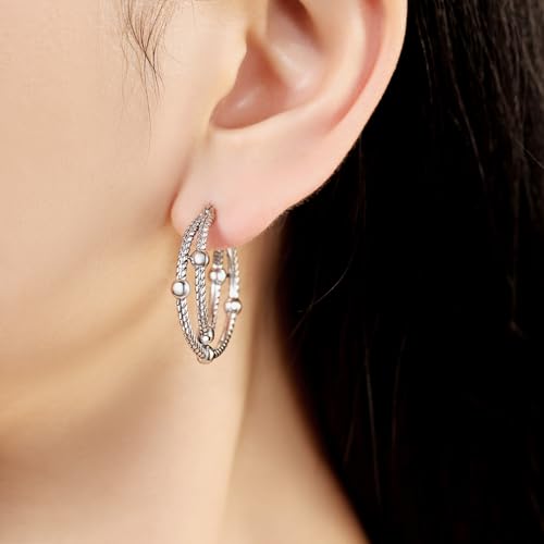 Floral Hoop Earrings 925 Sterling Silver with 14K Gold Plating – Lightweight CZ Flower Hoops | Hypoallergenic Jewelry for Women | Gift Box + Polishing Cloth - color: 30mm Double Hoop Snake Earrings